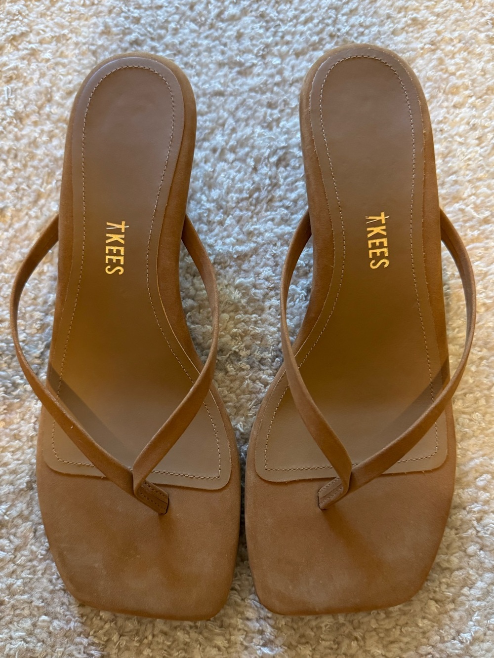 NEW TKEES Julia Kitten Heel Flip Flop in Camel Suede - Picture 7 of 11